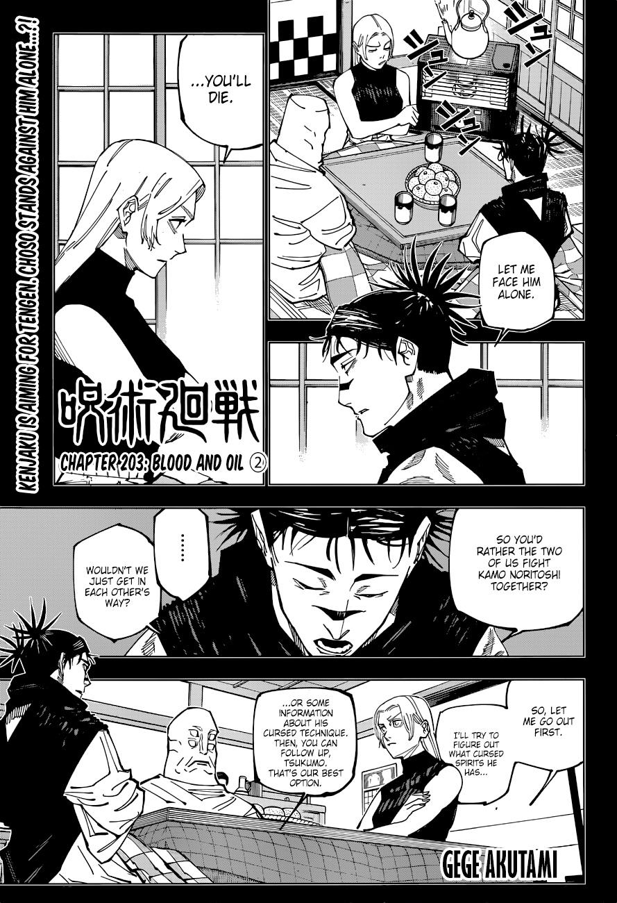 Jujutsu Kaisen Chapter 203: Blood And Oil ② page 1 - Mangakakalot