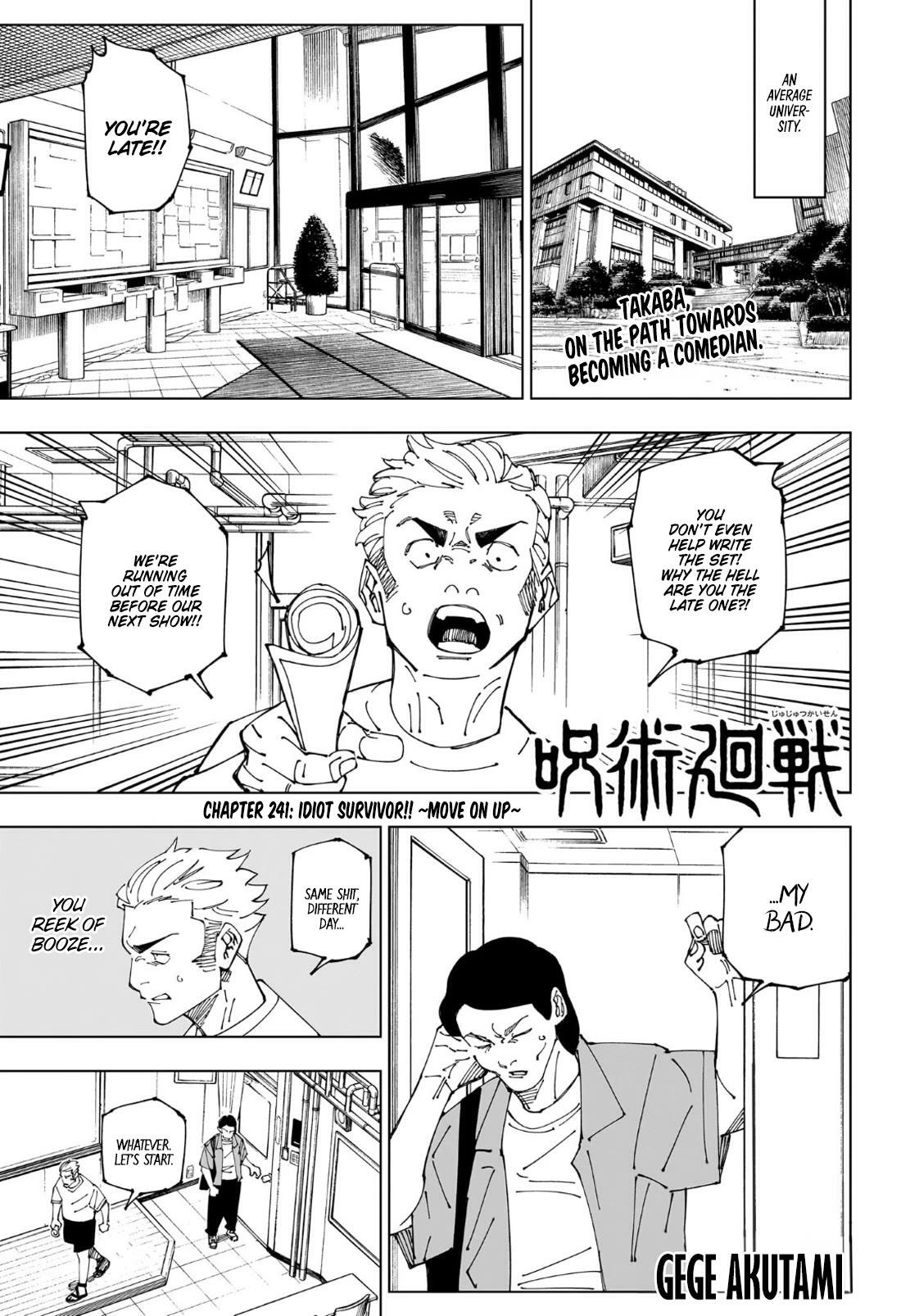 Jujutsu Kaisen Chapter 241: Idiot Survivor!! ~Move On Up~ page 1 - Mangakakalot