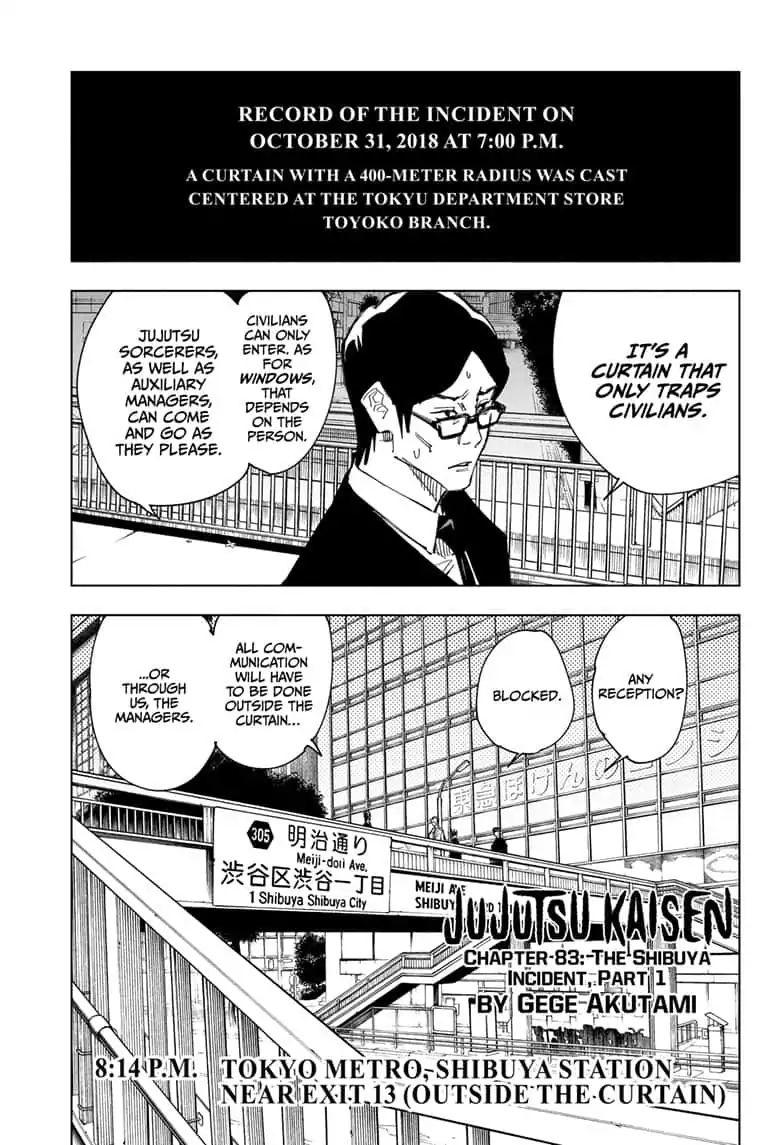 Jujutsu Kaisen Chapter 83: The Shibuya Incident, Part 1 page 1 - Mangakakalot